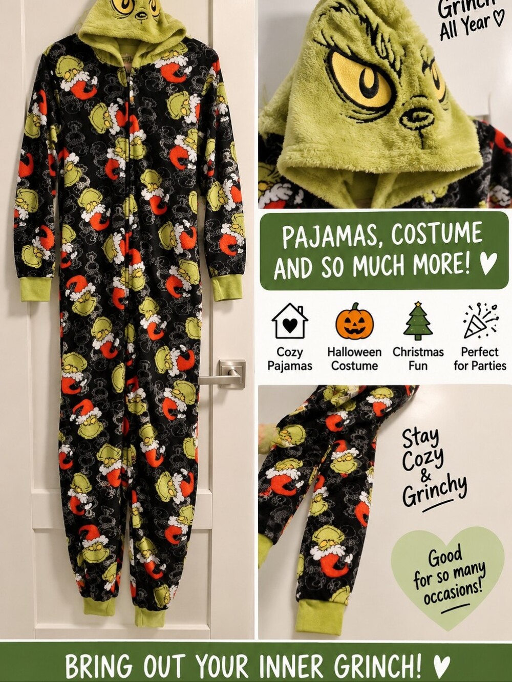 Grinch Plush Hooded Scarf - Green